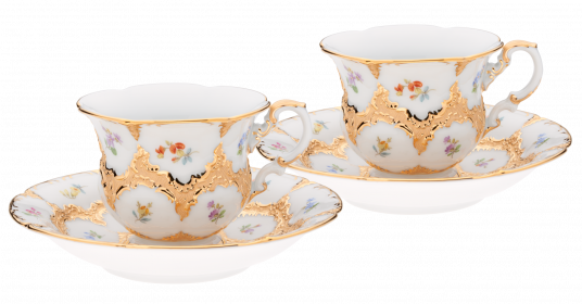 B-FORM 플라워 골드 커피 컵 앤 소서 2인조