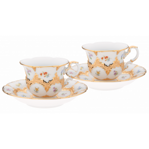 B-FORM 플라워 골드 커피 컵 앤 소서 2인조