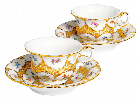 B-FORM 플라워 골드 에스프레소 컵 앤 소서 2인조