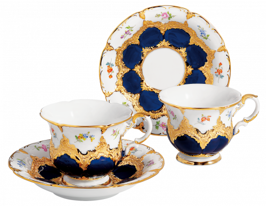 B-FORM 비폼 플라워 블루 커피 컵 앤 소서 2인조