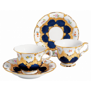 B-FORM 비폼 플라워 블루 커피 컵 앤 소서 2인조