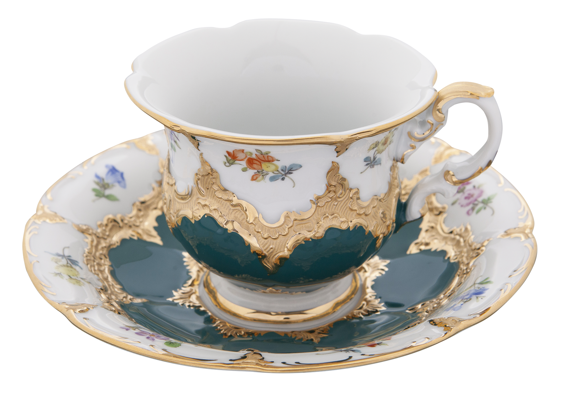 B-FORM 비폼 플라워 다크 그린 커피 컵 앤 소서