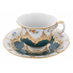 B-FORM 비폼 플라워 다크 그린 커피 컵 앤 소서