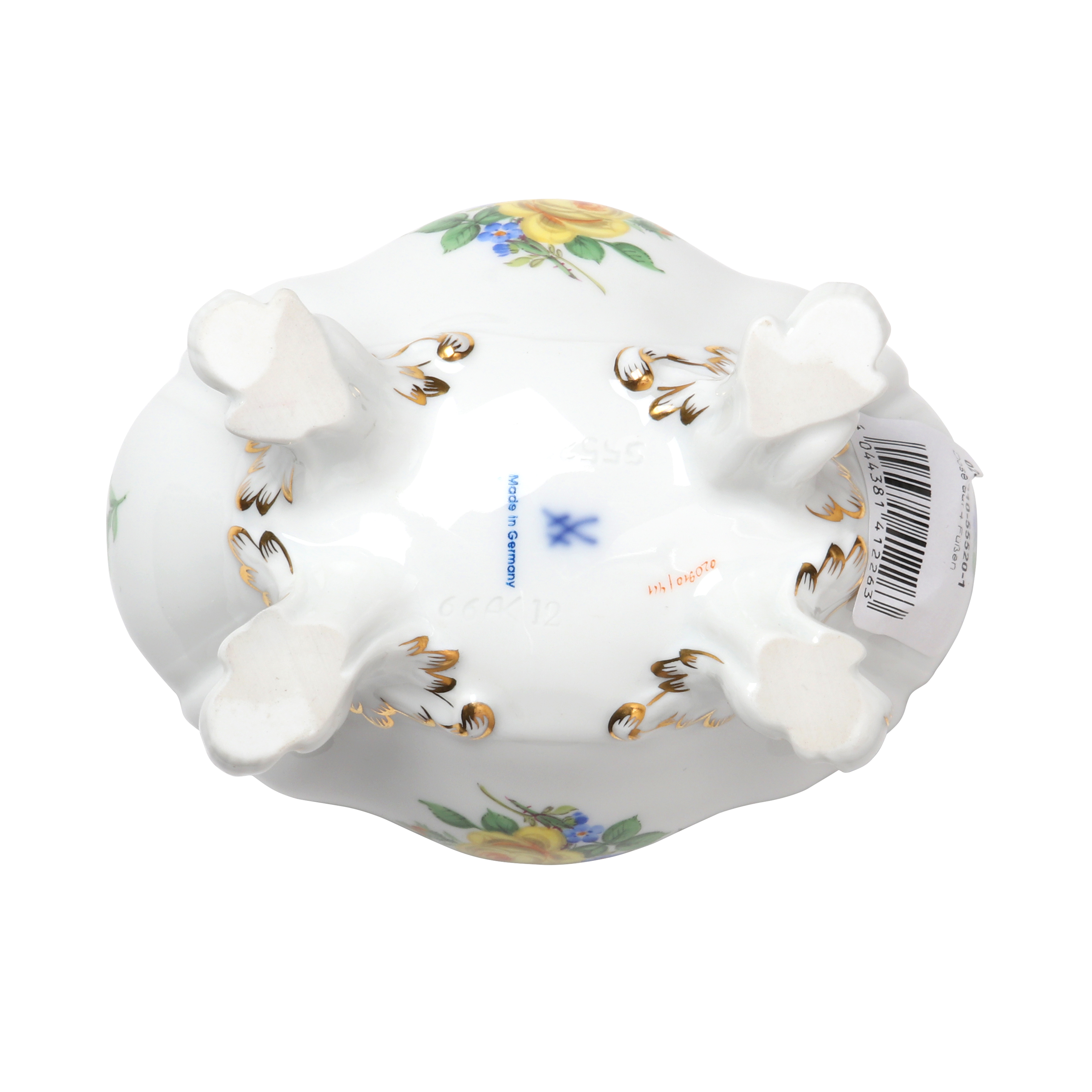 Tureen, Yellow rose and forget-me-nots, gold rim, 13 x 11cm