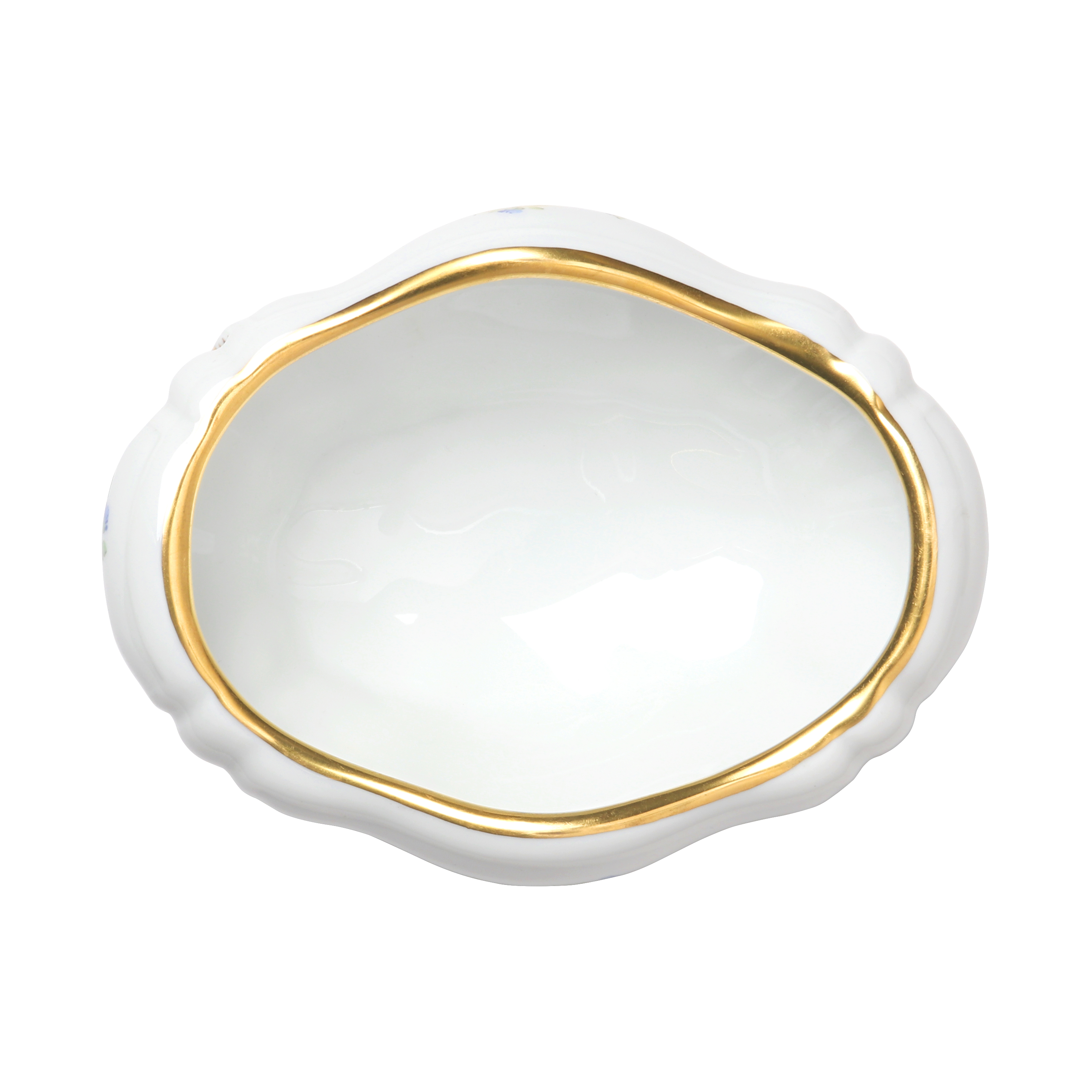 Tureen, Yellow rose and forget-me-nots, gold rim, 13 x 11cm