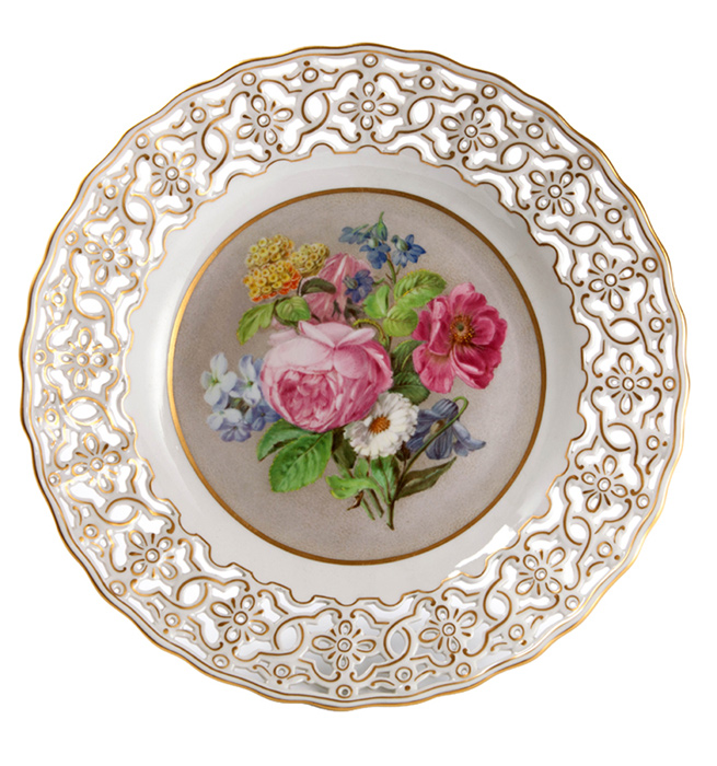 Wall Plate, pierced, Flower painting after Marcolini