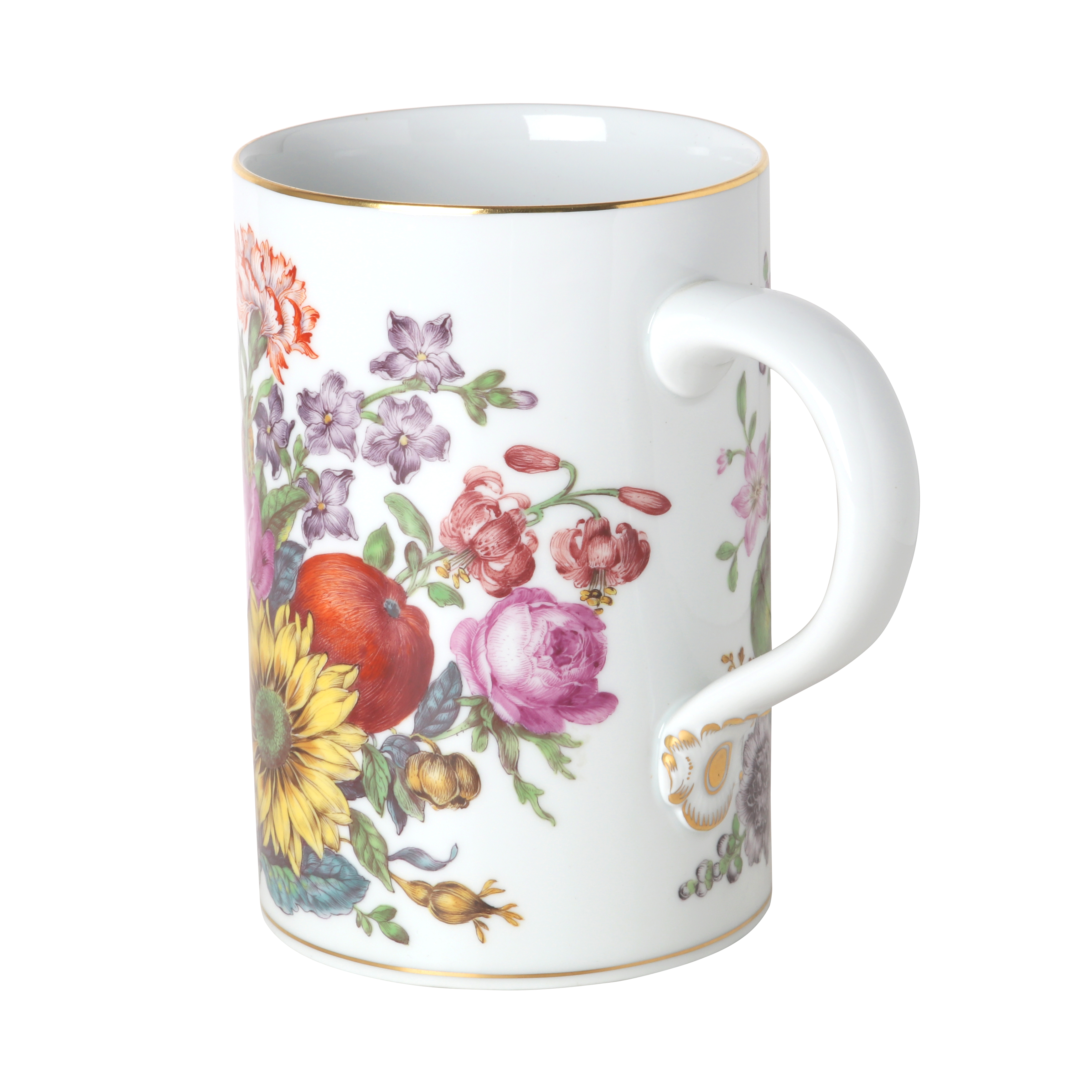 Jug, Fruits and flowers, after etchings, early style, gold decoration