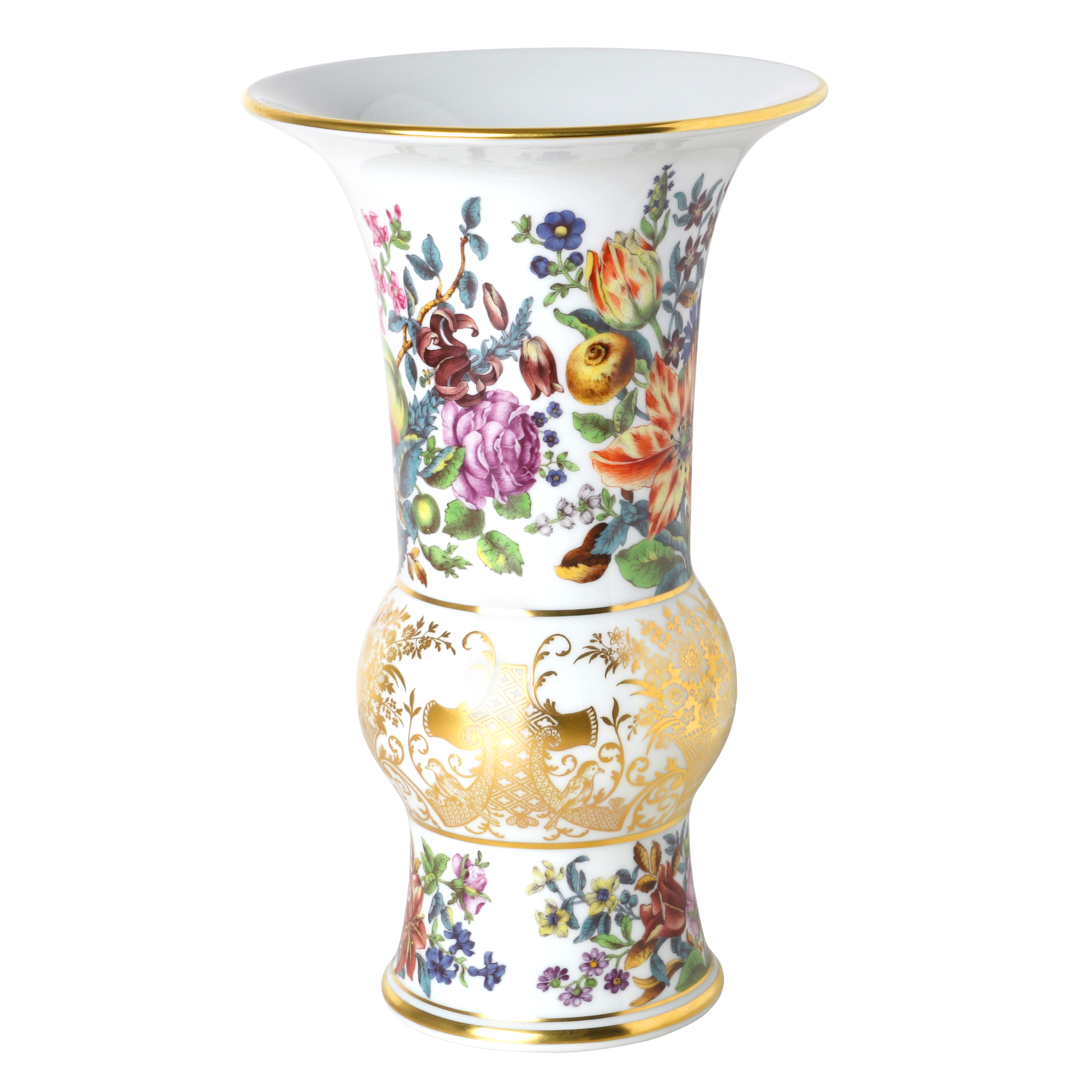 Vase, Fruits and flowers, after etchings, early style, gold decoration