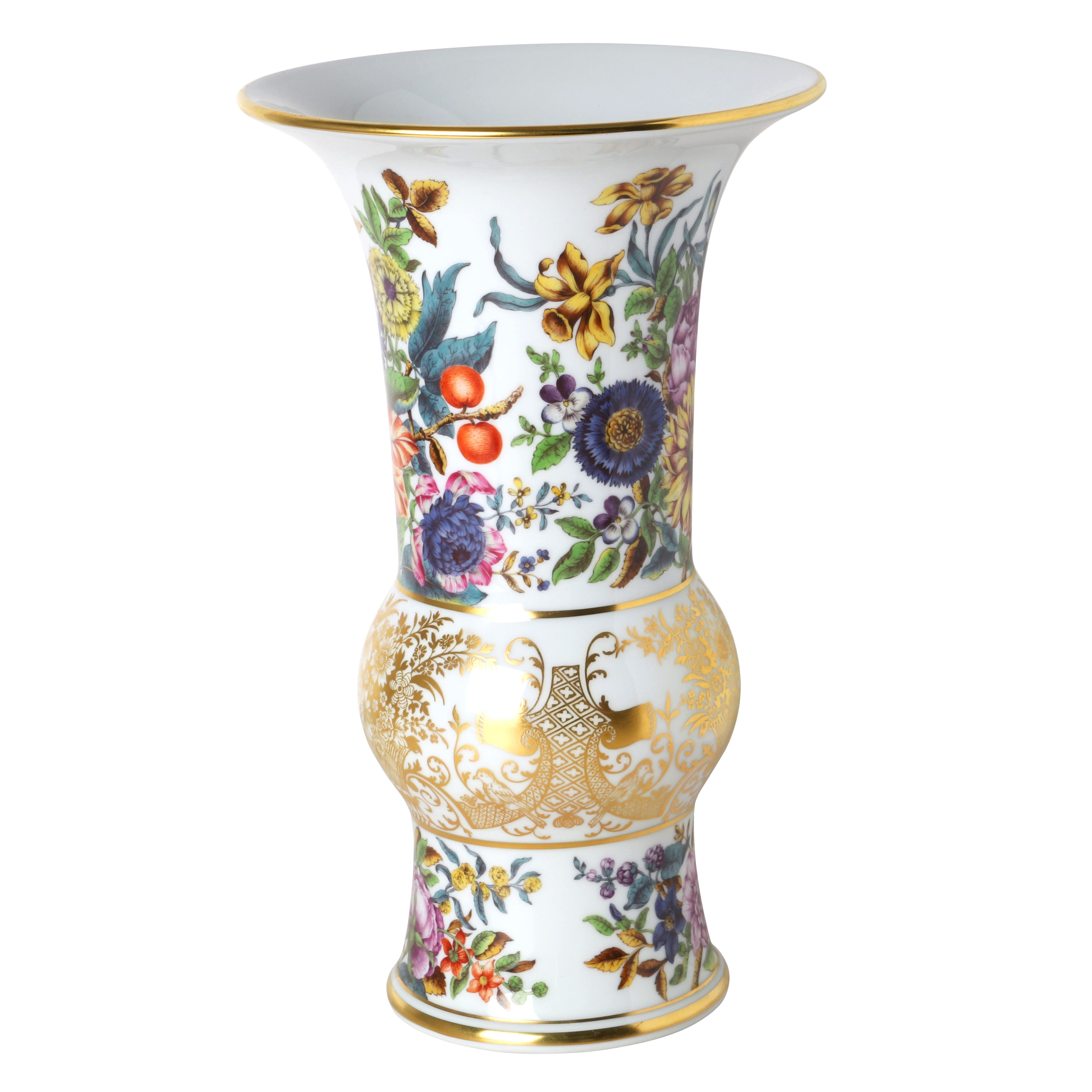 Vase, Fruits and flowers, after etchings, early style, gold decoration