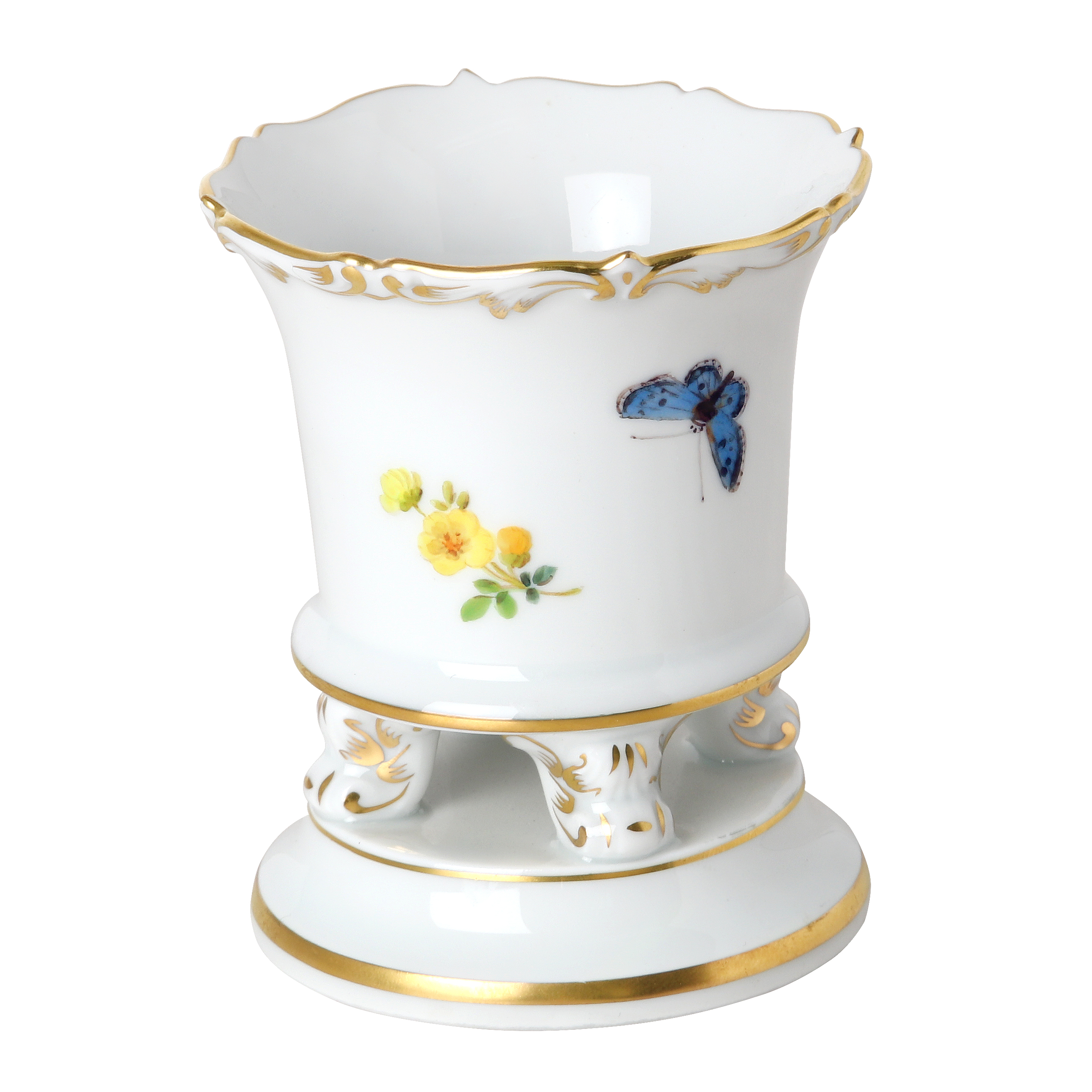 Vase, Naturalistic flowers, with butterfly, gold rim