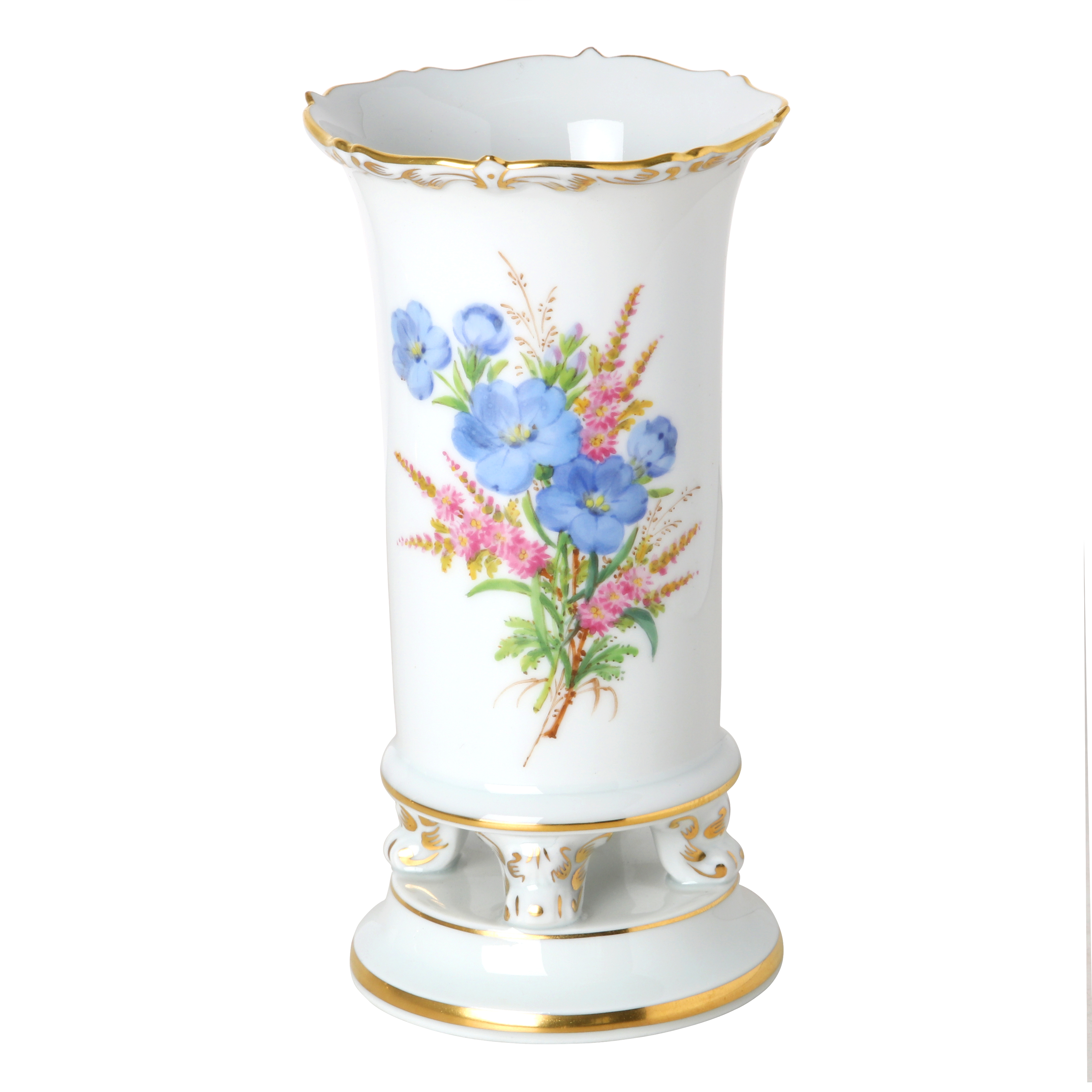 Vase, Shape "Neuer Ausschnitt", Naturalistic flowers, with butterfly, gold rim