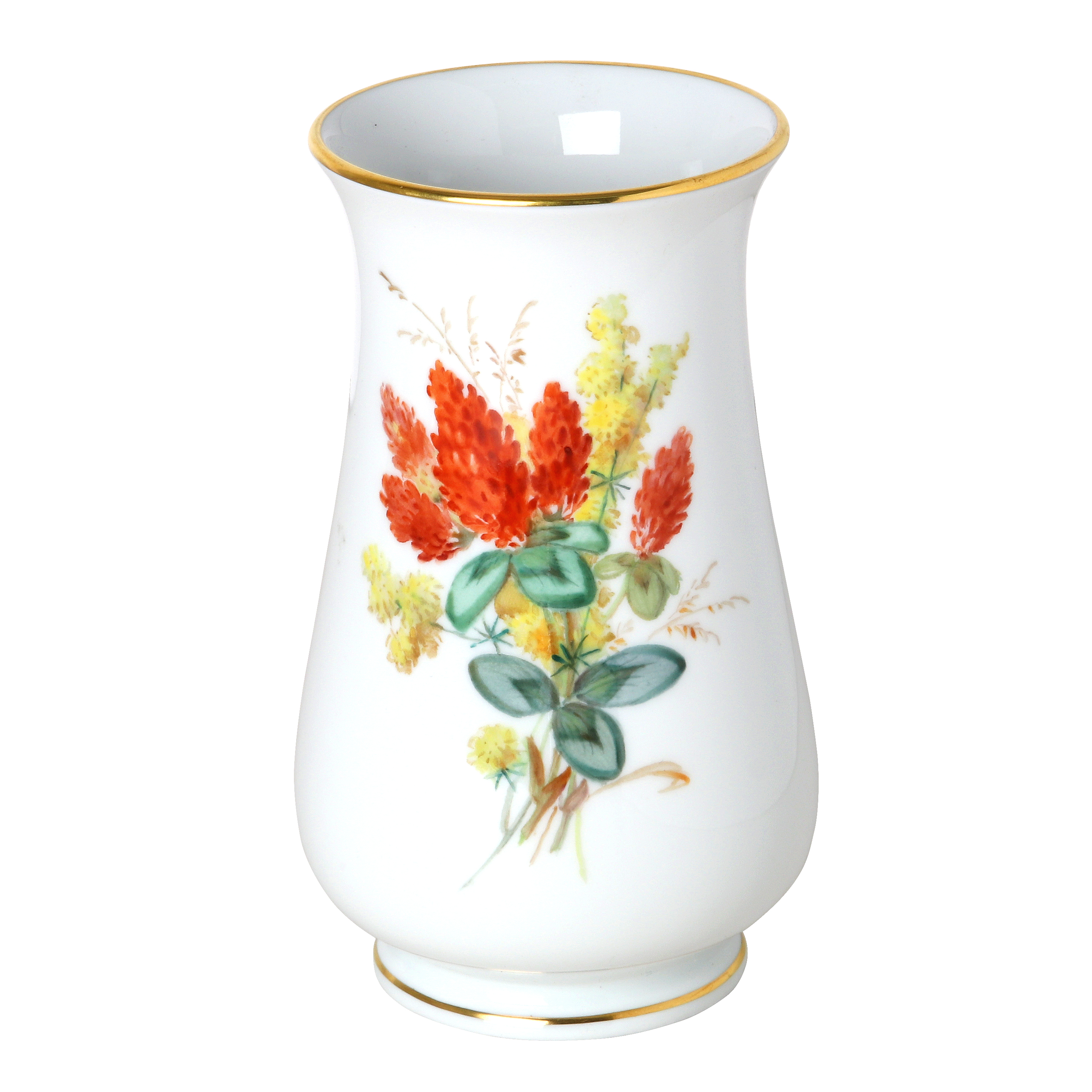 Vase, Shape "Neuer Ausschnitt", Naturalistic flowers, with butterfly, gold rim