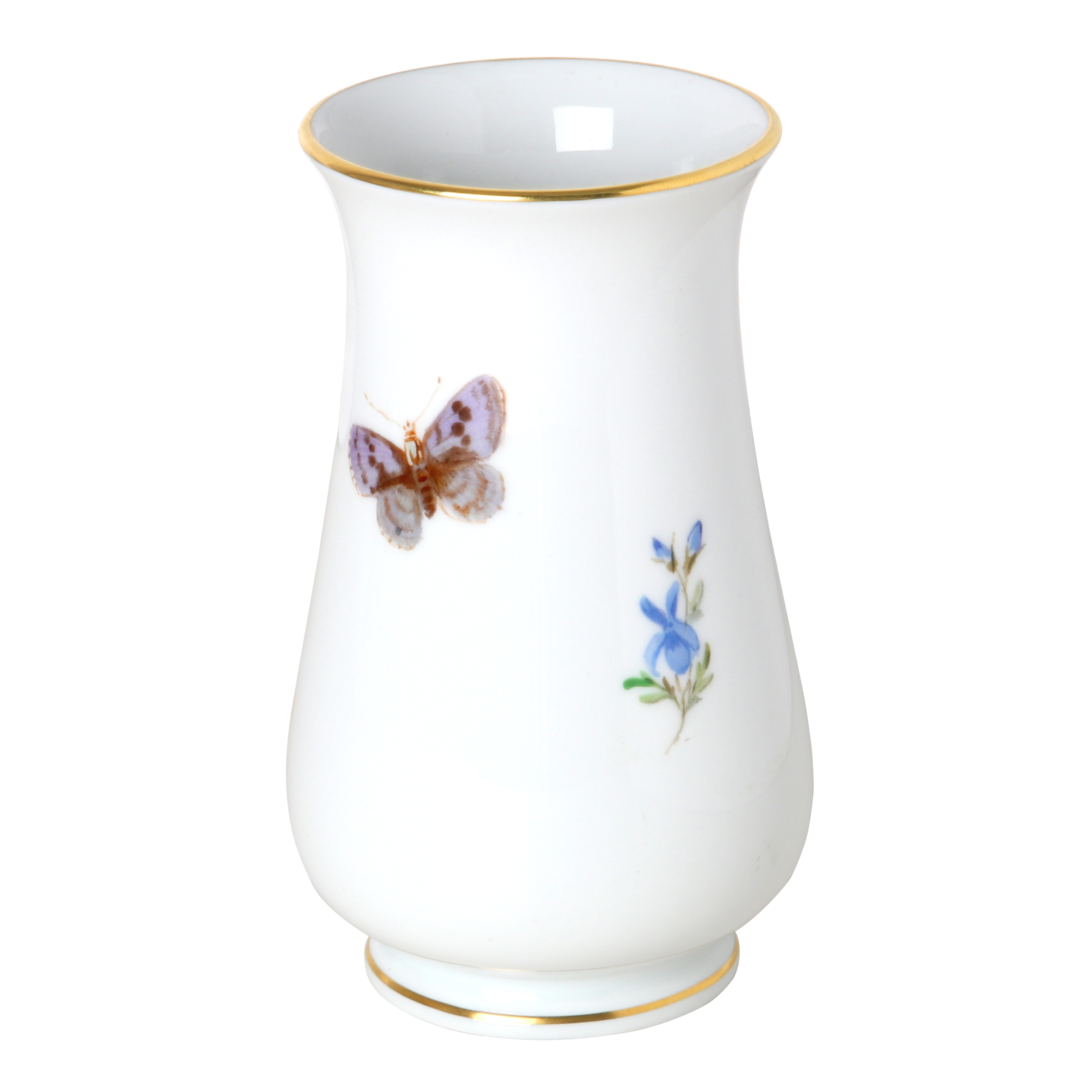 Vase, Shape "Neuer Ausschnitt", Naturalistic flowers, with butterfly, gold rim