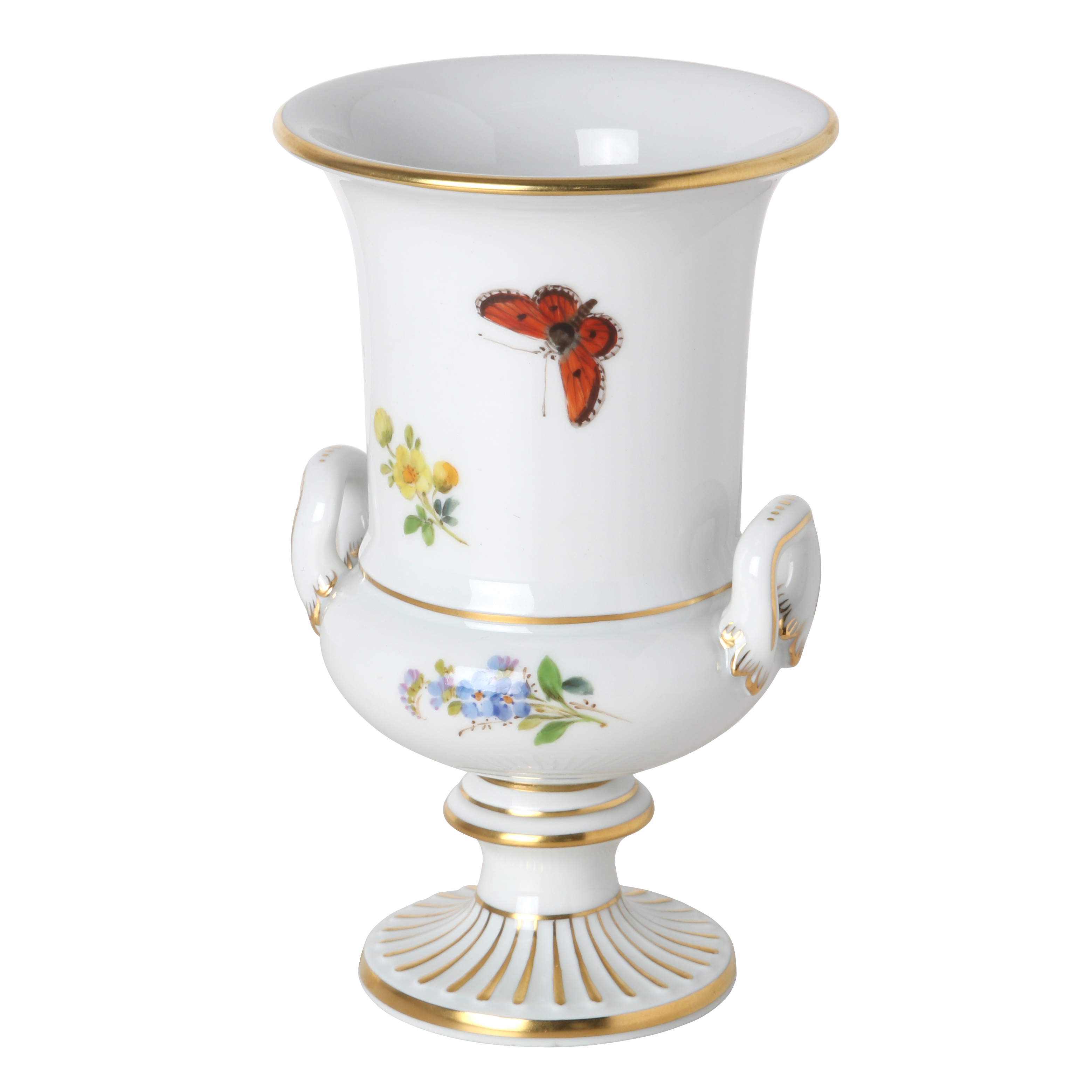 Vase, Naturalistic flowers, with butterfly