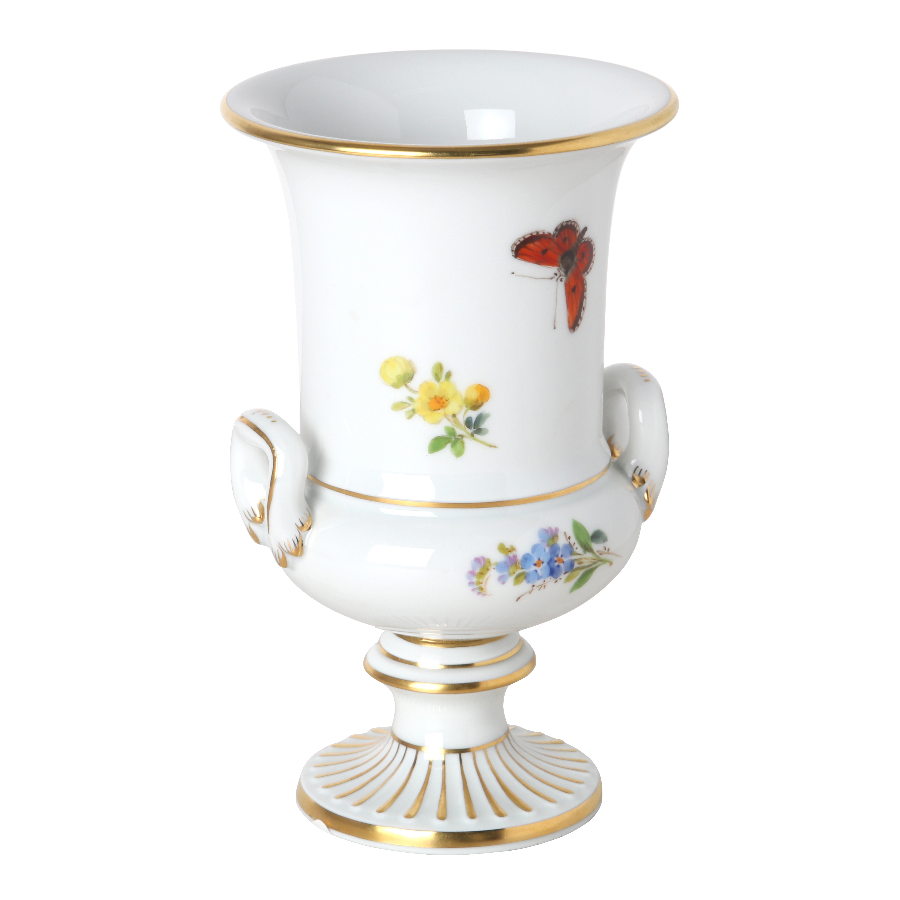 Vase, Naturalistic flowers, with butterfly