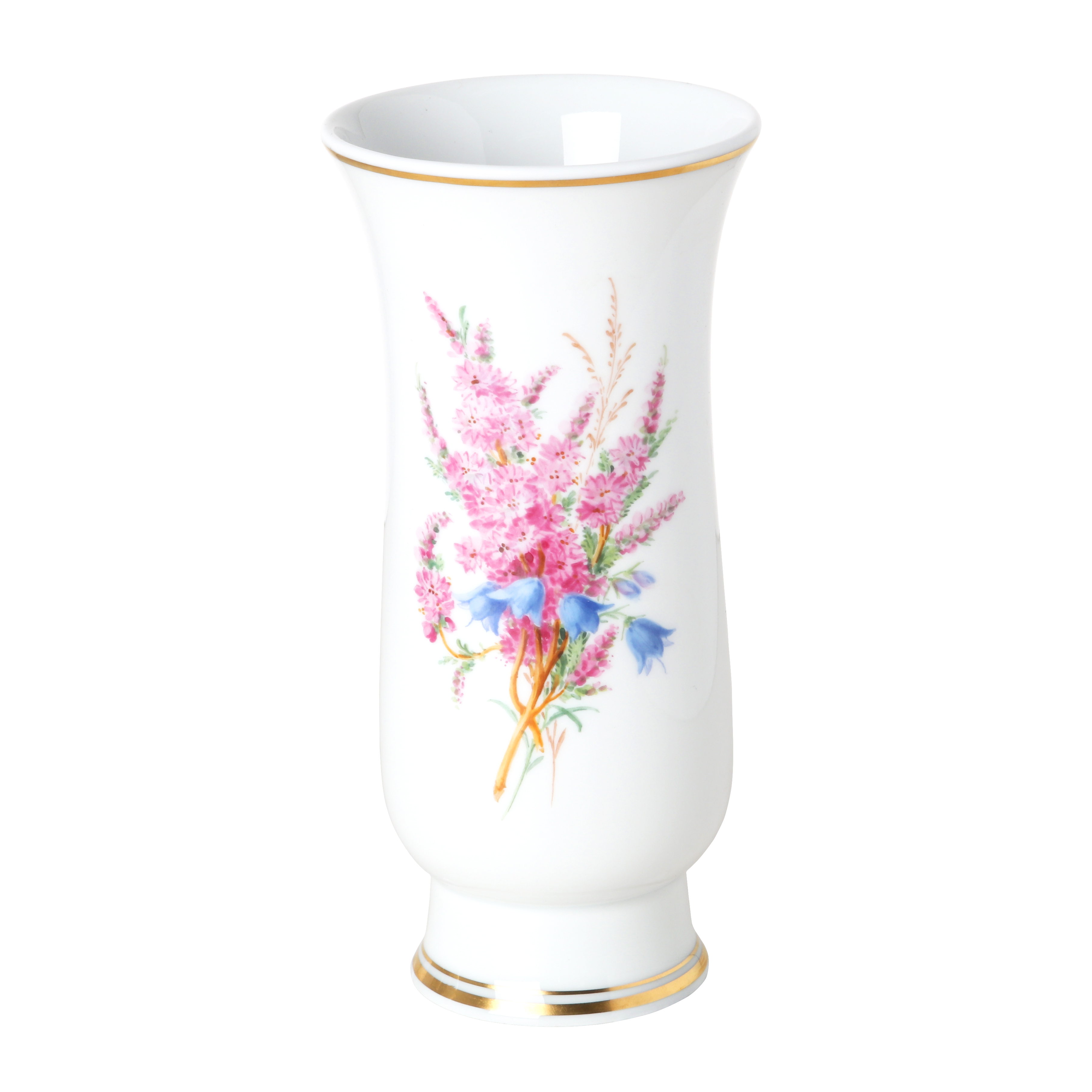 Vase, Naturalistic flowers, with butterfly, gold thread or band, H 14 cm