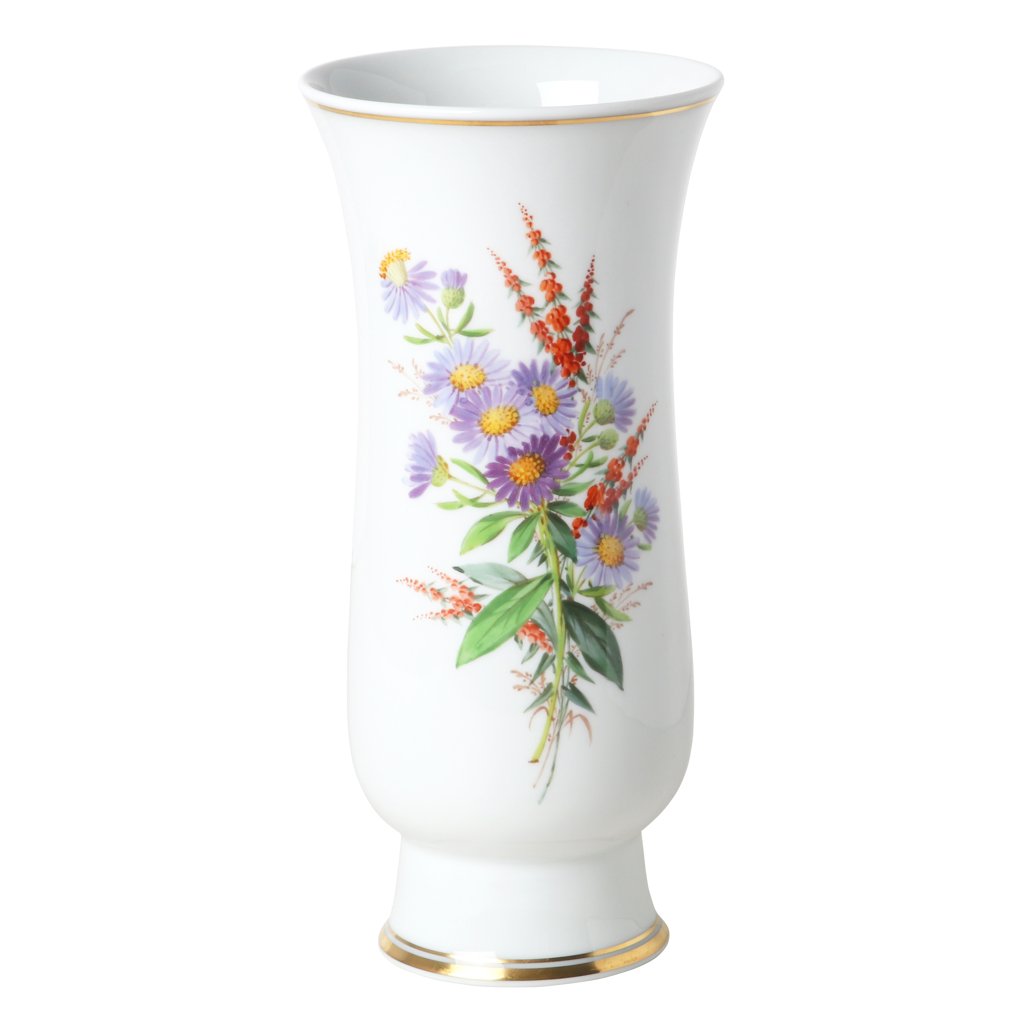 Vase, Naturalistic flowers, with butterfly, gold thread or band, H 20 cm