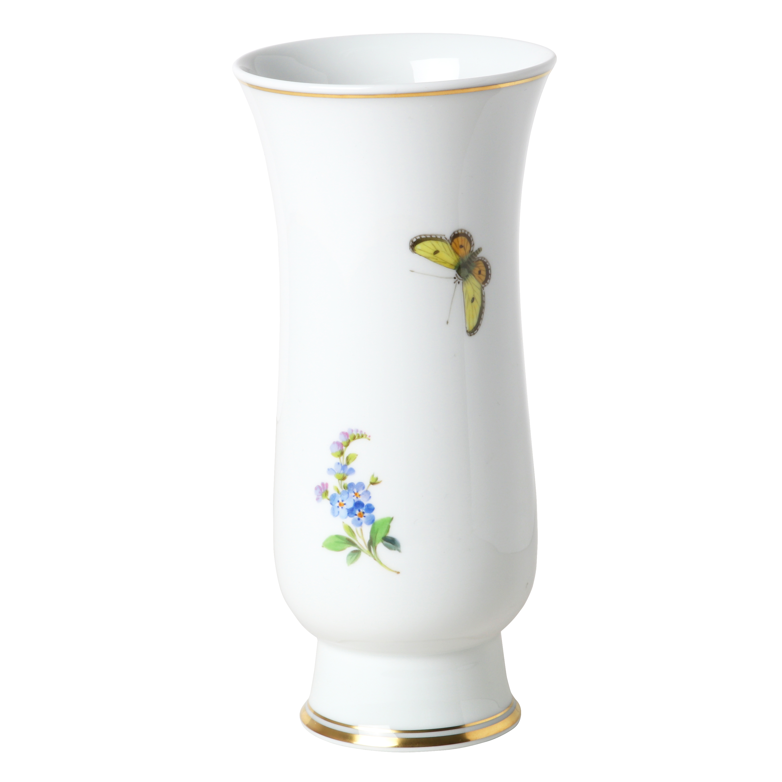 Vase, Naturalistic flowers, with butterfly, gold thread or band, H 20 cm