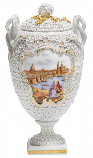 LIMITED MASTERWORKS 2019 SNOWBALL BLOSSOM VASE WITH CANALETTO VIEW OF DRESDEN