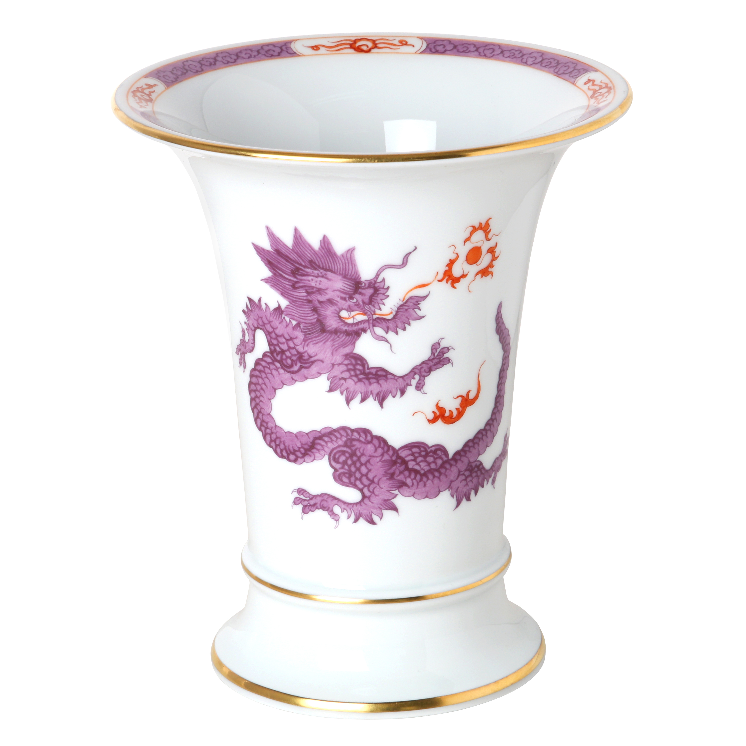 Vase, Shape "Neuer Ausschnitt", Ming dragon, violet, with border, gold rim