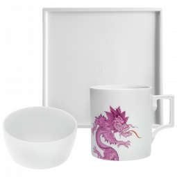 홈 오피스 세트 밍드래곤 머그(퍼플) 앤 화이트 사각 플래터 앤 볼
