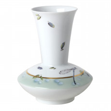 Vase, 'Blatt-tonisch', green, dragonflies, coloured, gold band,lim., num., H 21,5 cm