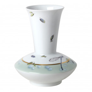 Vase, 'Blatt-tonisch', green, dragonflies, coloured, gold band,lim., num., H 21,5 cm