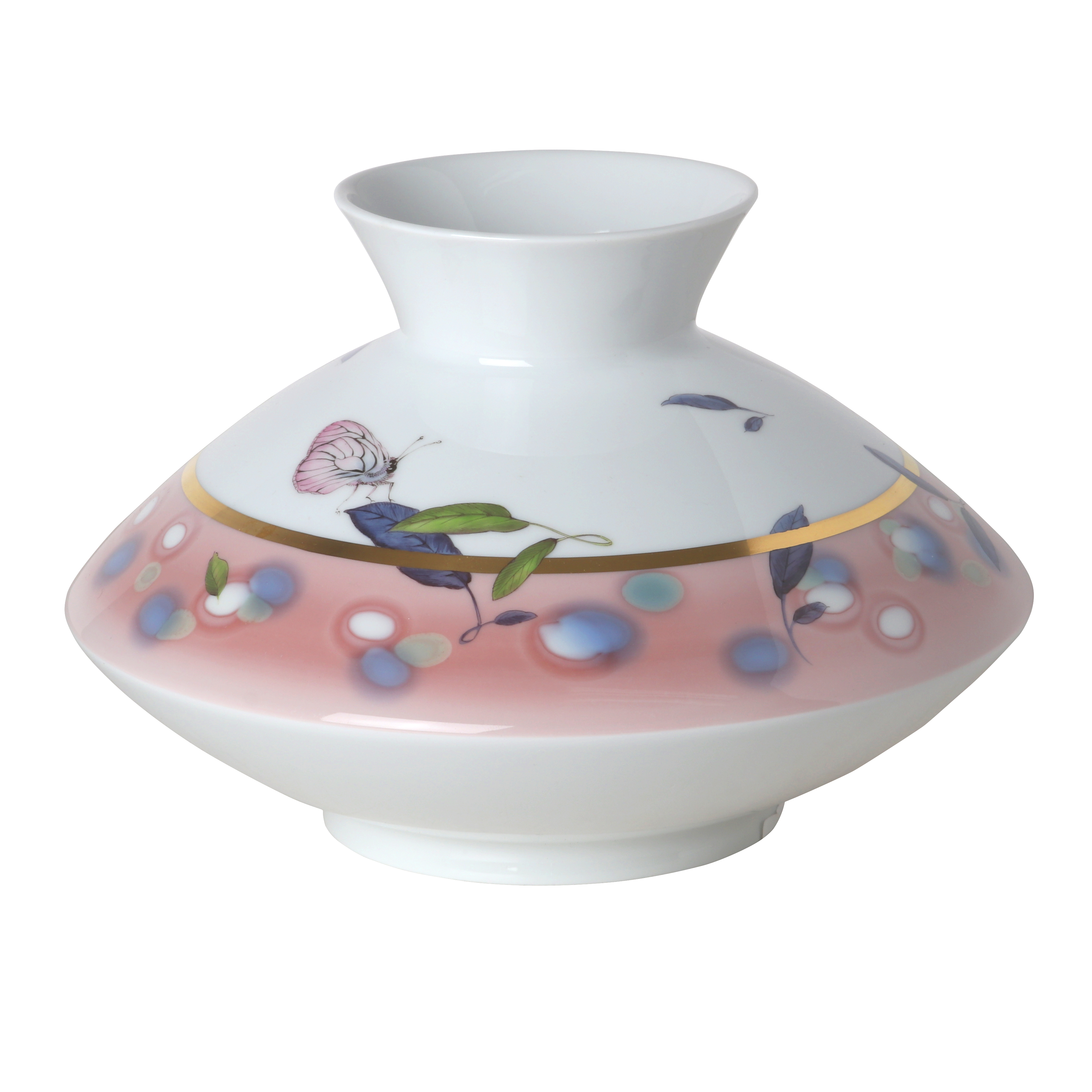 Vase, 'Blatt-tonisch', purple, butterflies, coloured, gold band