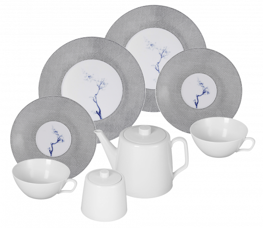 MEISSEN® COSMOPOLITAN BLUE ORCHID PLATINUM TEA SET