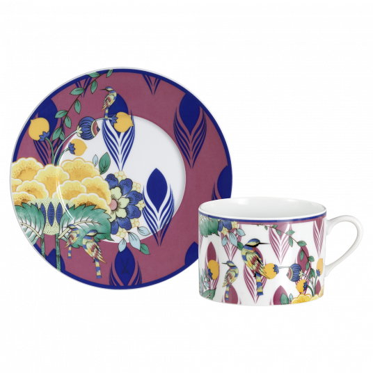 MEISSEN COLLAGE MYSTIC GARDEN CAPPUCCINO CUP WITH SAUCER