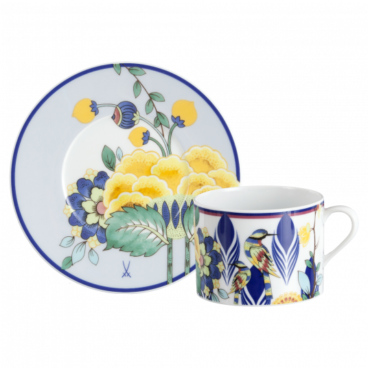 MEISSEN COLLAGE MYSTIC GARDEN COFFEE CUP WITH SAUCER