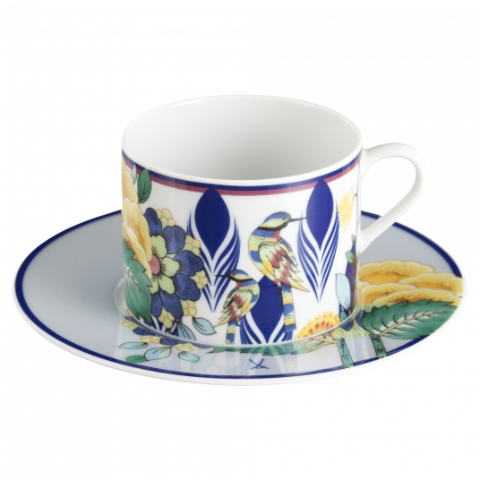 MEISSEN COLLAGE MYSTIC GARDEN COFFEE CUP WITH SAUCER