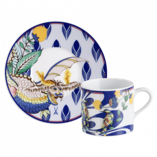 MEISSEN COLLAGE MYSTIC GARDEN ESPRESSO CUP WITH SAUCER