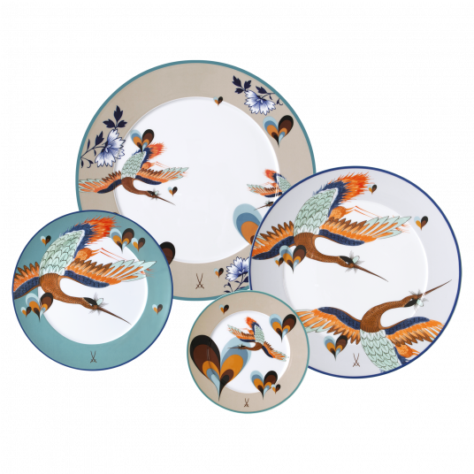 MEISSEN COLLAGE LOVE BIRDS PLATE SET 4PCS.