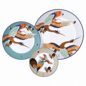 MEISSEN COLLAGE LOVE BIRDS PLATE SET 3PCS.
