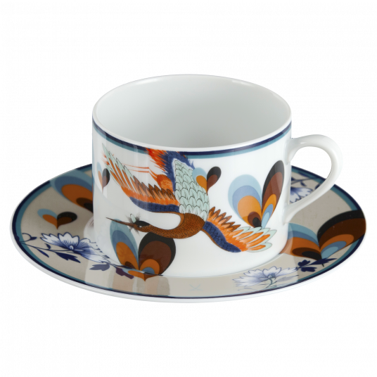 MEISSEN COLLAGE LOVE BIRDS CAPPUCCINO CUP WITH SAUCER