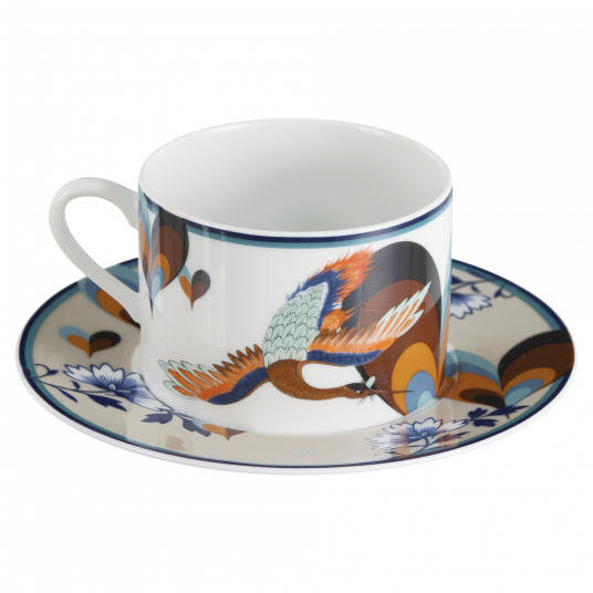 MEISSEN COLLAGE LOVE BIRDS CAPPUCCINO CUP WITH SAUCER