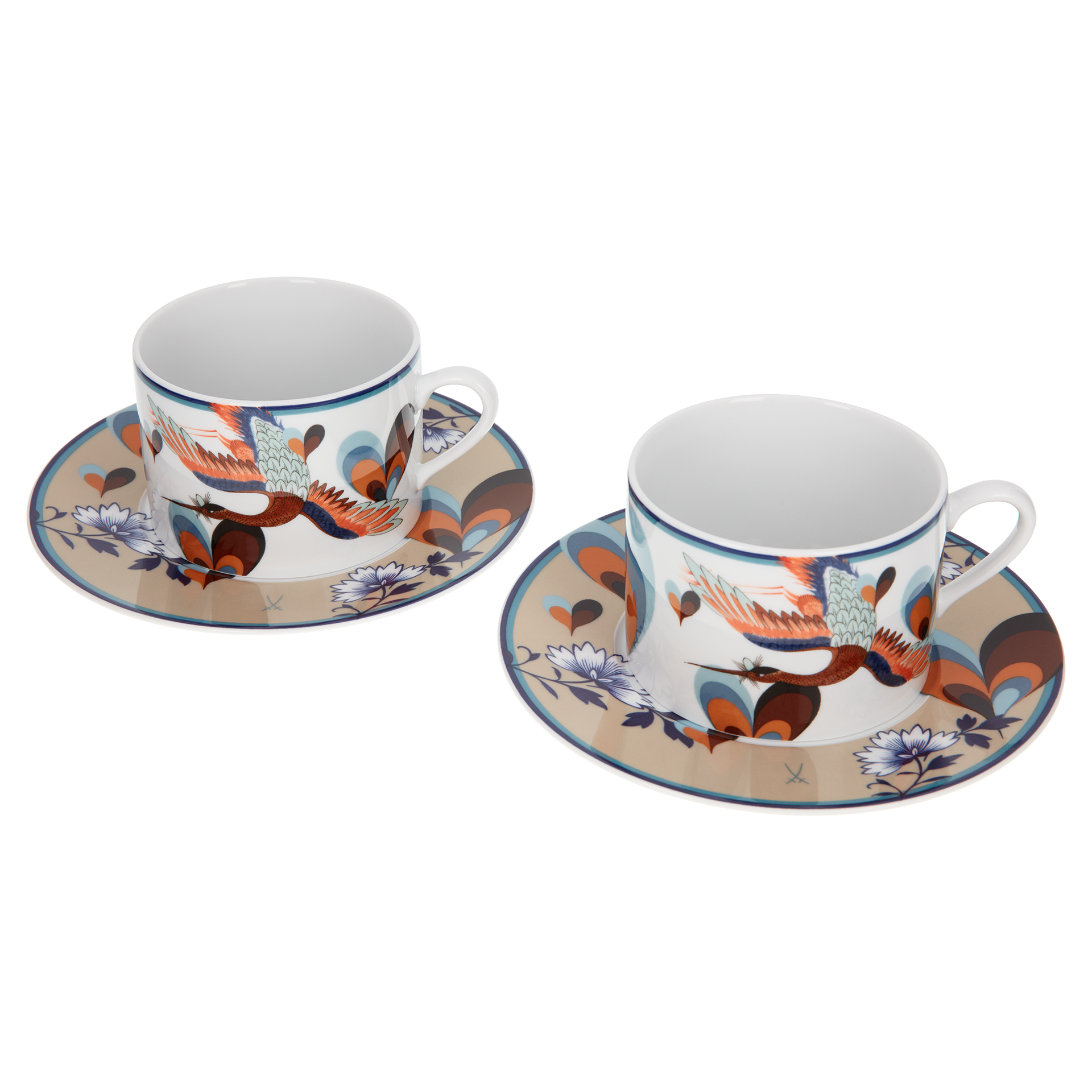 MEISSEN COLLAGE LOVE BIRDS CAPPUCCINO CUP SET