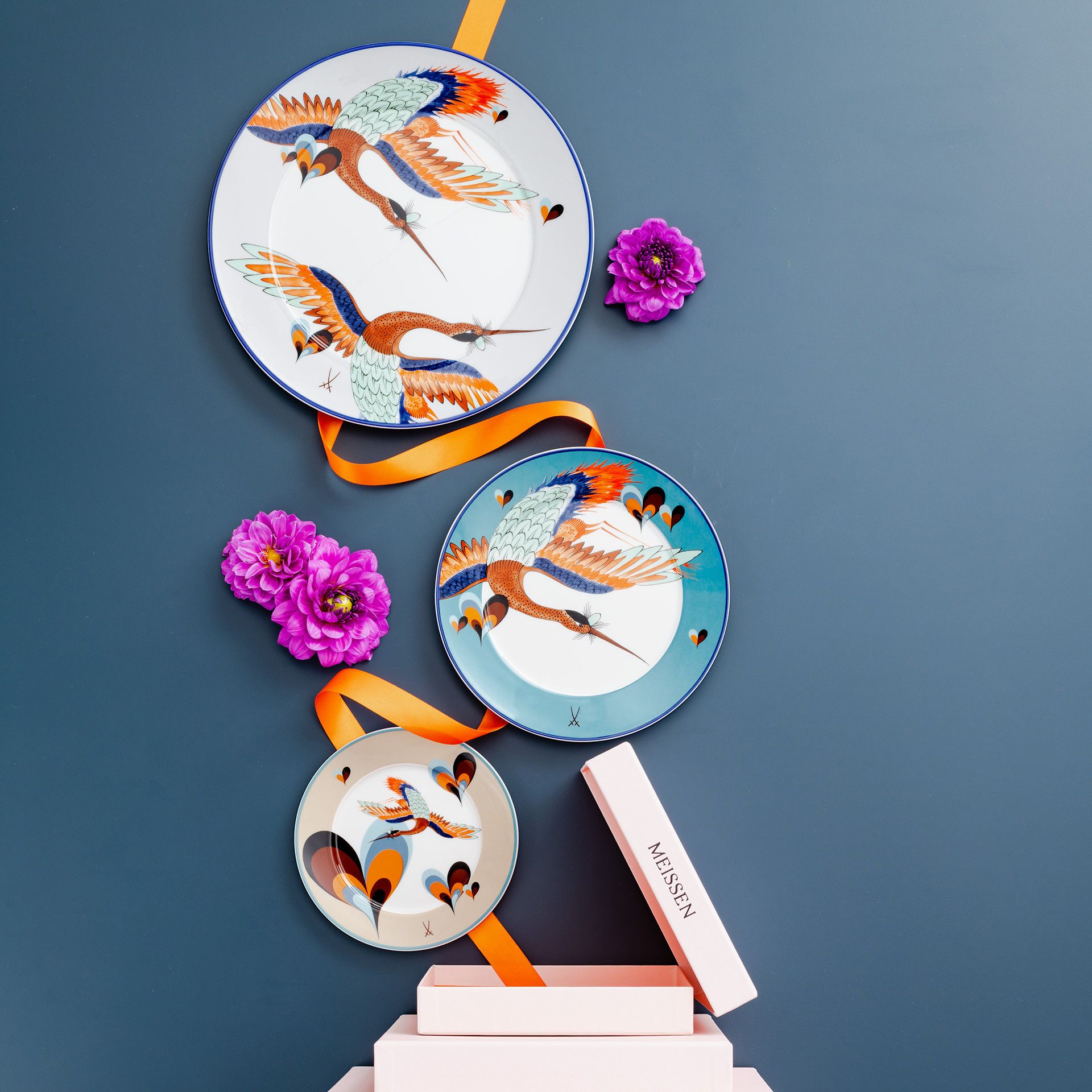 MEISSEN COLLAGE LOVE BIRDS CAPPUCCINO CUP SET