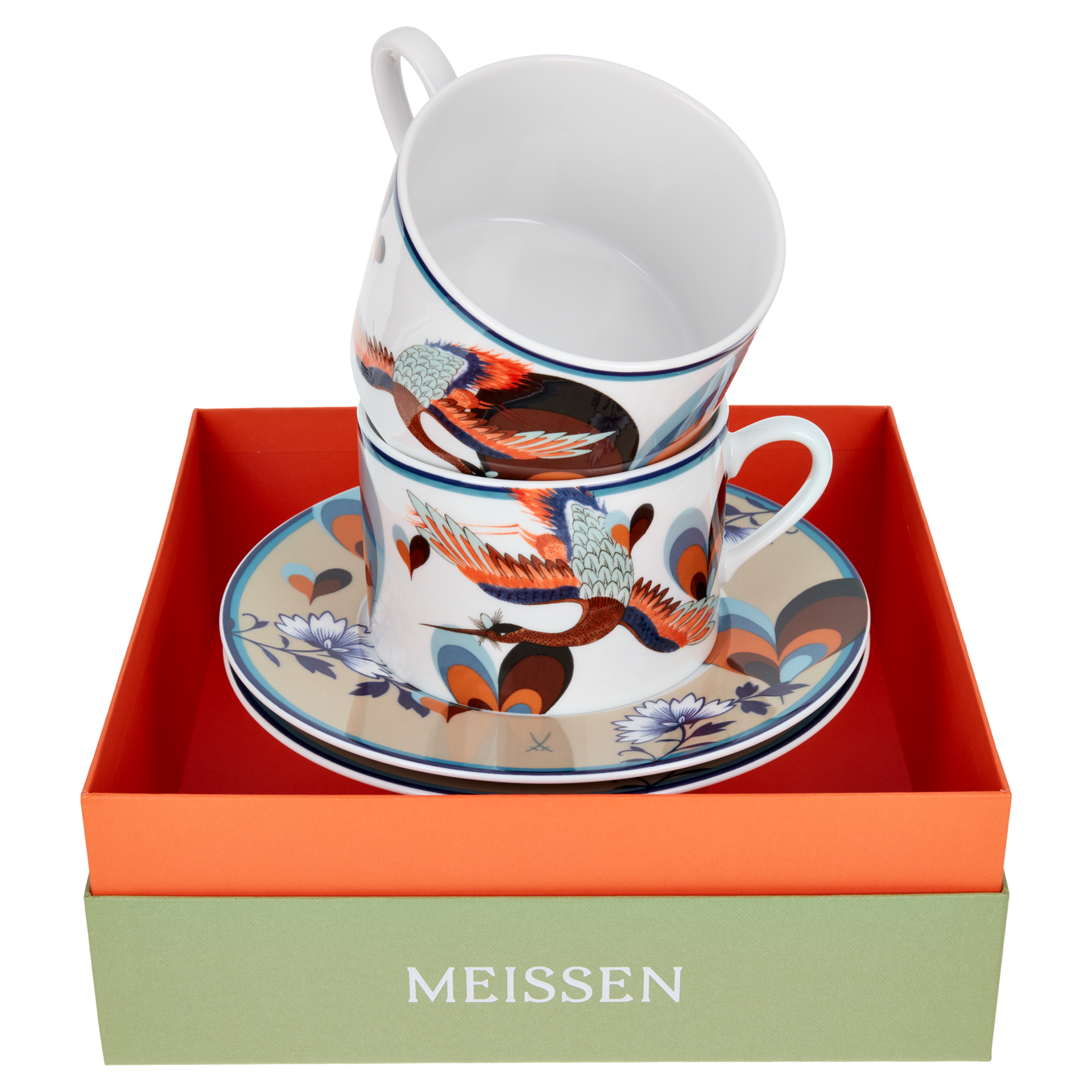 MEISSEN COLLAGE LOVE BIRDS CAPPUCCINO CUP SET