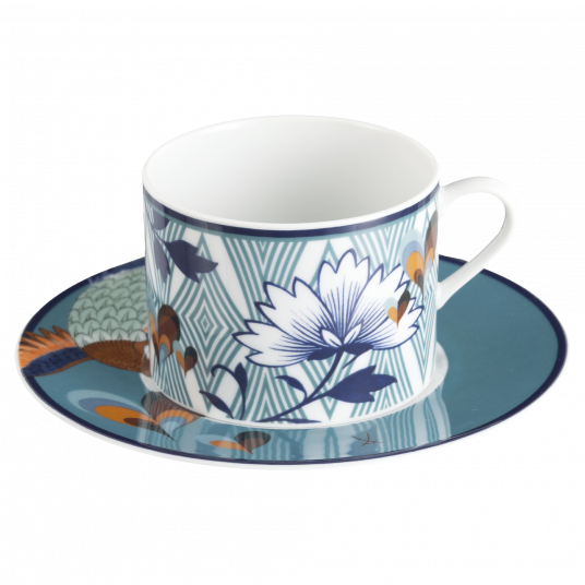 MEISSEN COLLAGE LOVE BIRDS COFFEE CUP WITH SAUCER