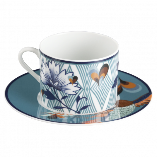 MEISSEN COLLAGE LOVE BIRDS COFFEE CUP WITH SAUCER