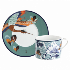 MEISSEN COLLAGE LOVE BIRDS COFFEE CUP WITH SAUCER