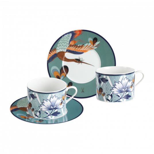 MEISSEN COLLAGE LOVE BIRDS COFFEE CUP SET