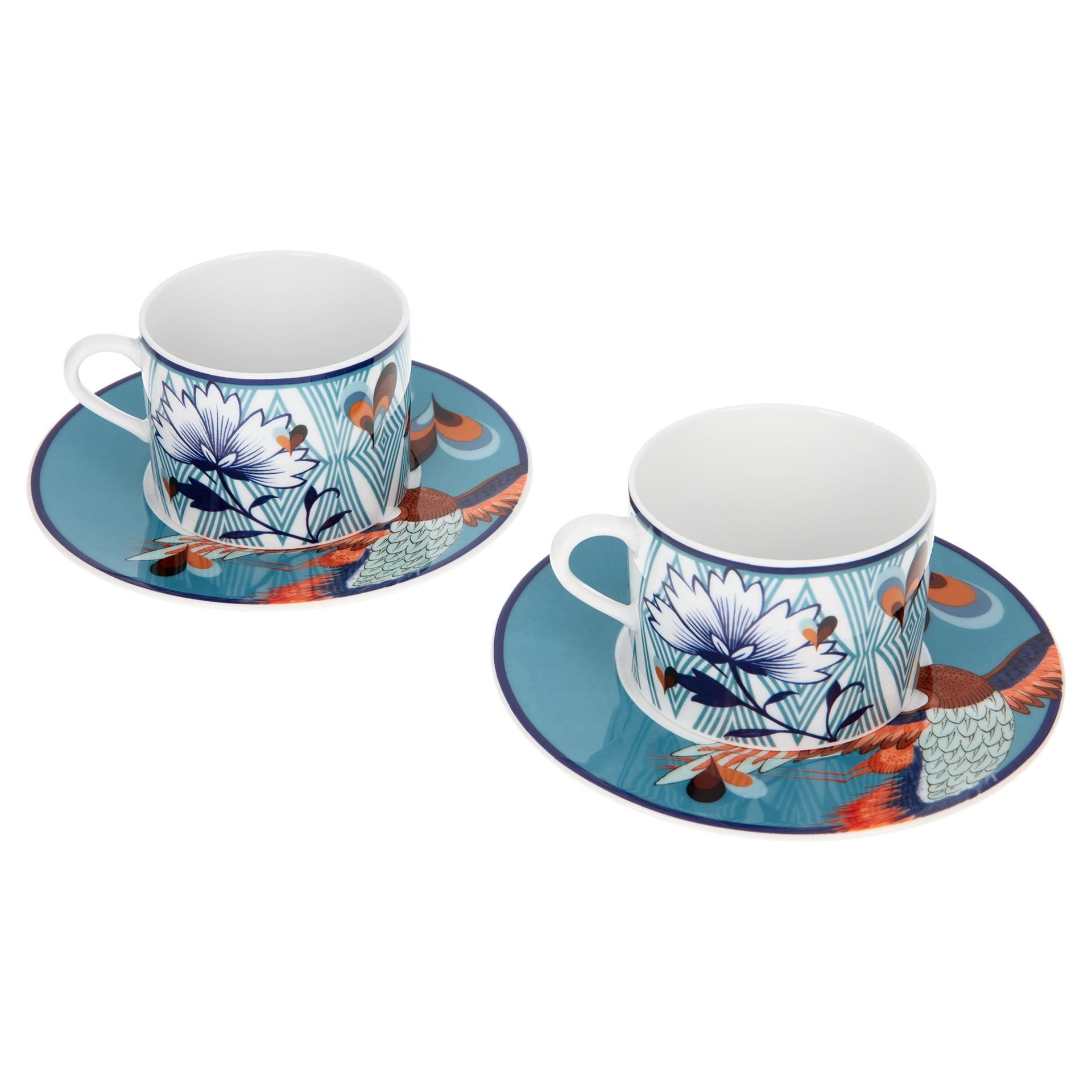 MEISSEN COLLAGE LOVE BIRDS COFFEE CUP SET