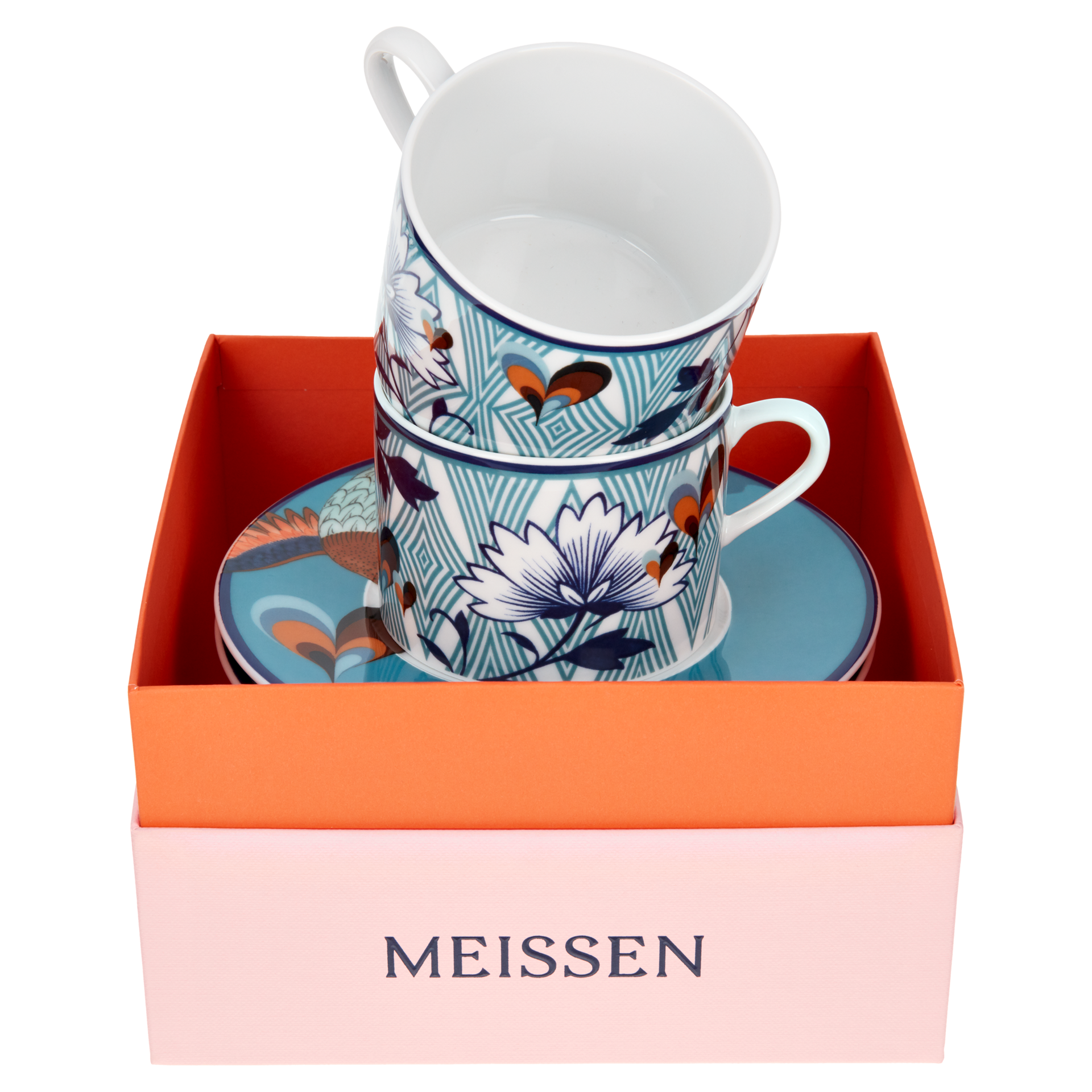 MEISSEN COLLAGE LOVE BIRDS COFFEE CUP SET