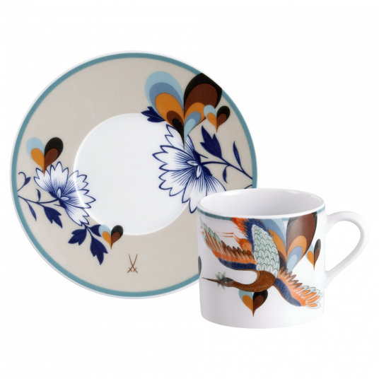 MEISSEN COLLAGE LOVE BIRDS ESPRESSO CUP WITH SAUCER