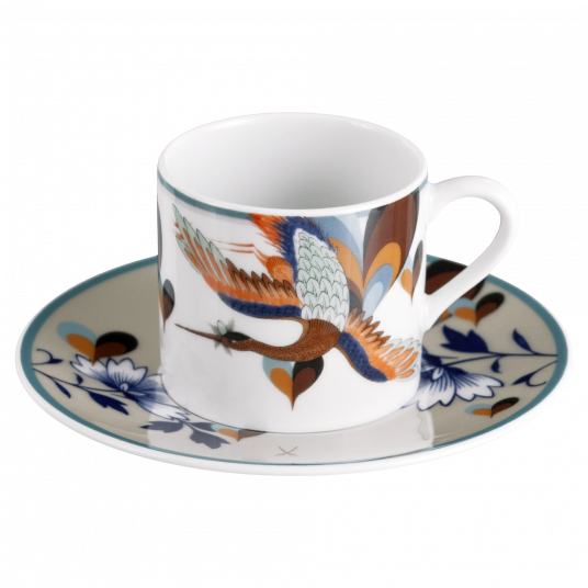 MEISSEN COLLAGE LOVE BIRDS ESPRESSO CUP WITH SAUCER