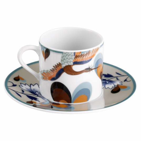 MEISSEN COLLAGE LOVE BIRDS ESPRESSO CUP WITH SAUCER