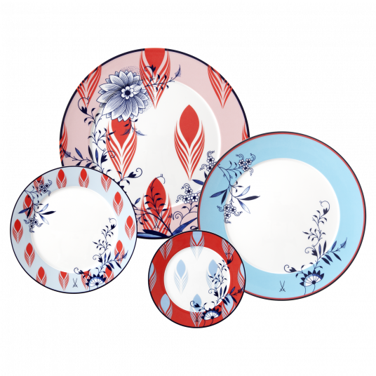 MEISSEN COLLAGE BLOOMY FEATHERS PLATE SET 4PCS.